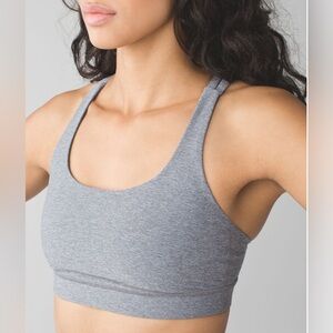 Lululemon Energy Bra Size 4 Heathered Slate Grey Medium Support Strappy Back Gym